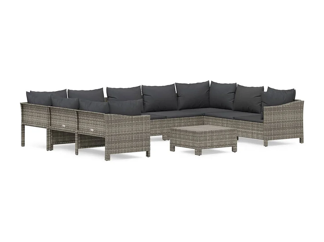 Salon de jardin 10 pcs avec coussins Gris Résine tressée