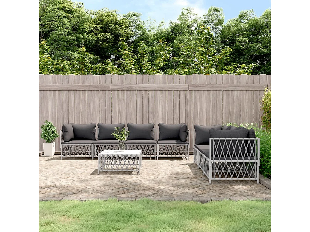 8-tlg. Garten-Lounge-Set mit Kissen Weiß Stahl