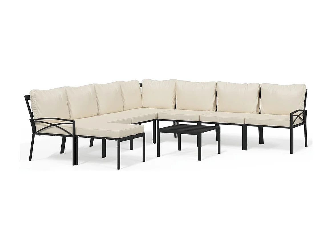 Salon de jardin 9 pcs avec coussins sable acier