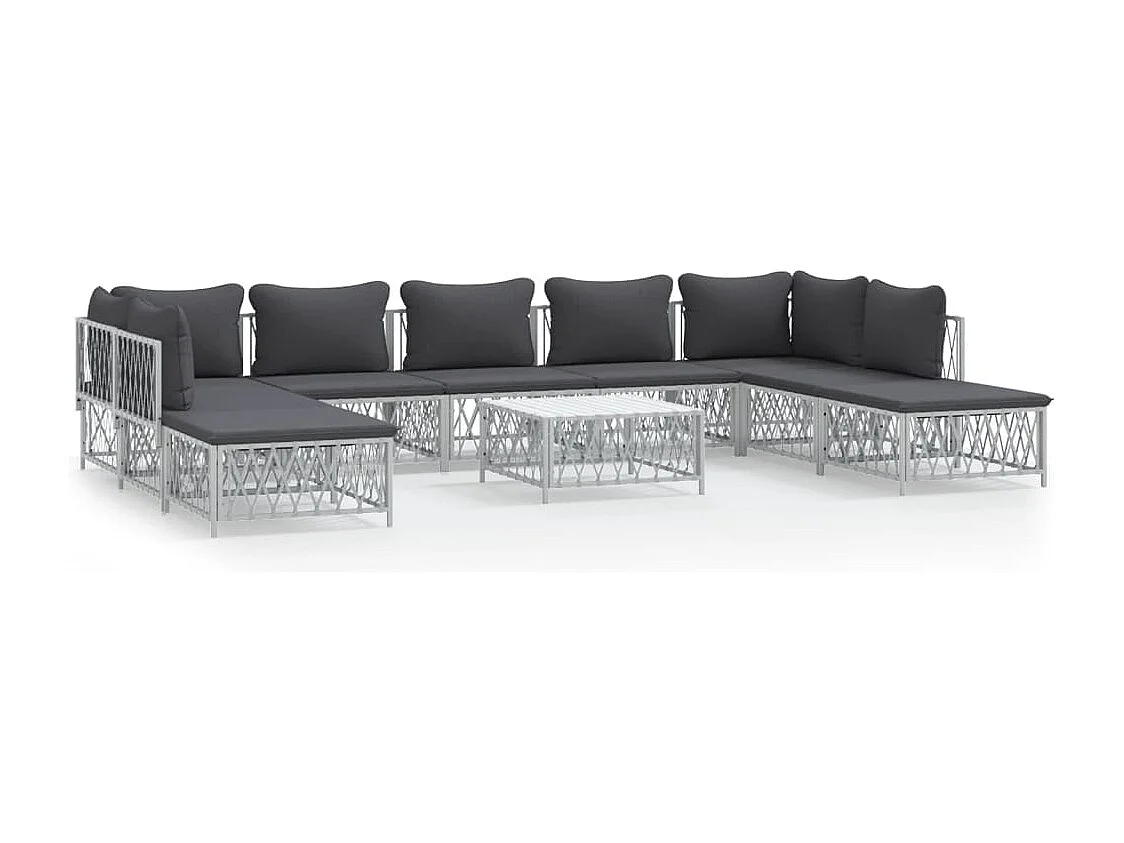 10-tlg. Garten-Lounge-Set mit Kissen Weiß Stahl