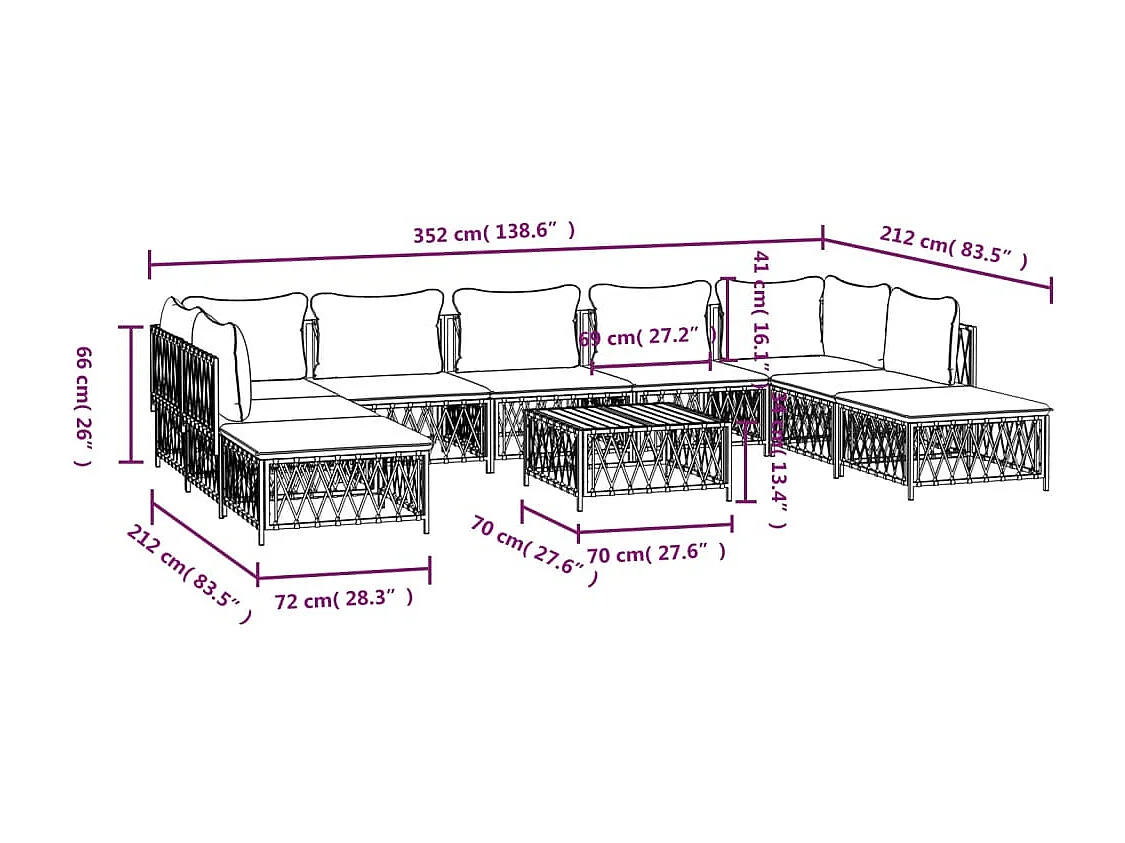 10-tlg. Garten-Lounge-Set mit Kissen Weiß Stahl