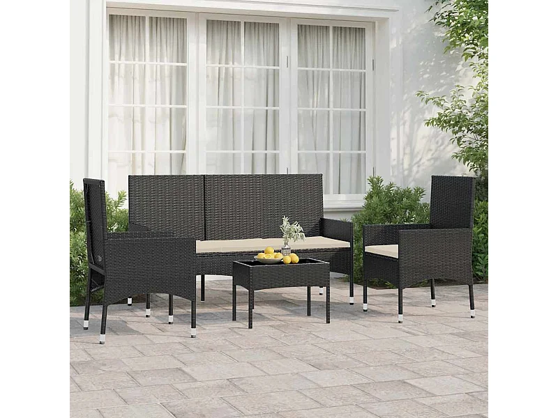 Set Divani da Giardino 4 pz con Cuscini Nero in Polyrattan