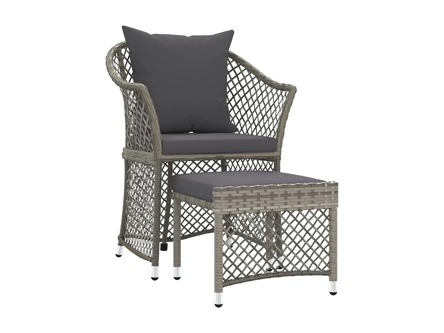 2-tlg. Garten-Lounge-Set mit Kissen Grau Poly Rattan