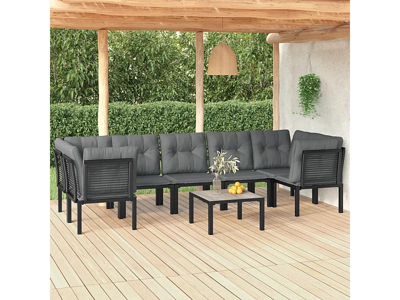 8-tlg. Garten-Lounge-Set Schwarz und Grau Poly Rattan