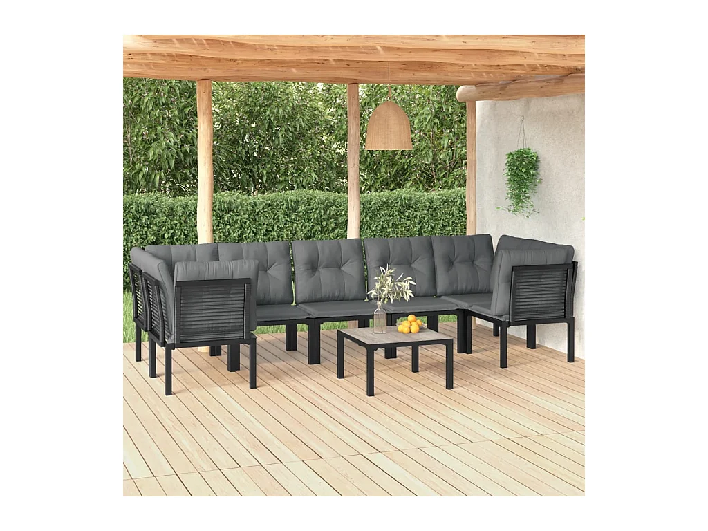 8-tlg. Garten-Lounge-Set Schwarz und Grau Poly Rattan