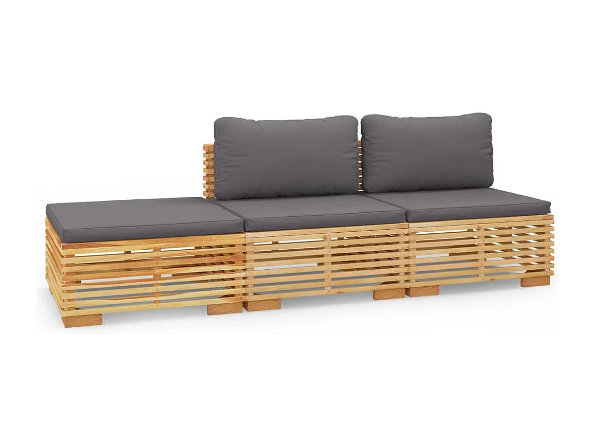 3-tlg. Garten-Lounge-Set mit Kissen Massivholz Teak