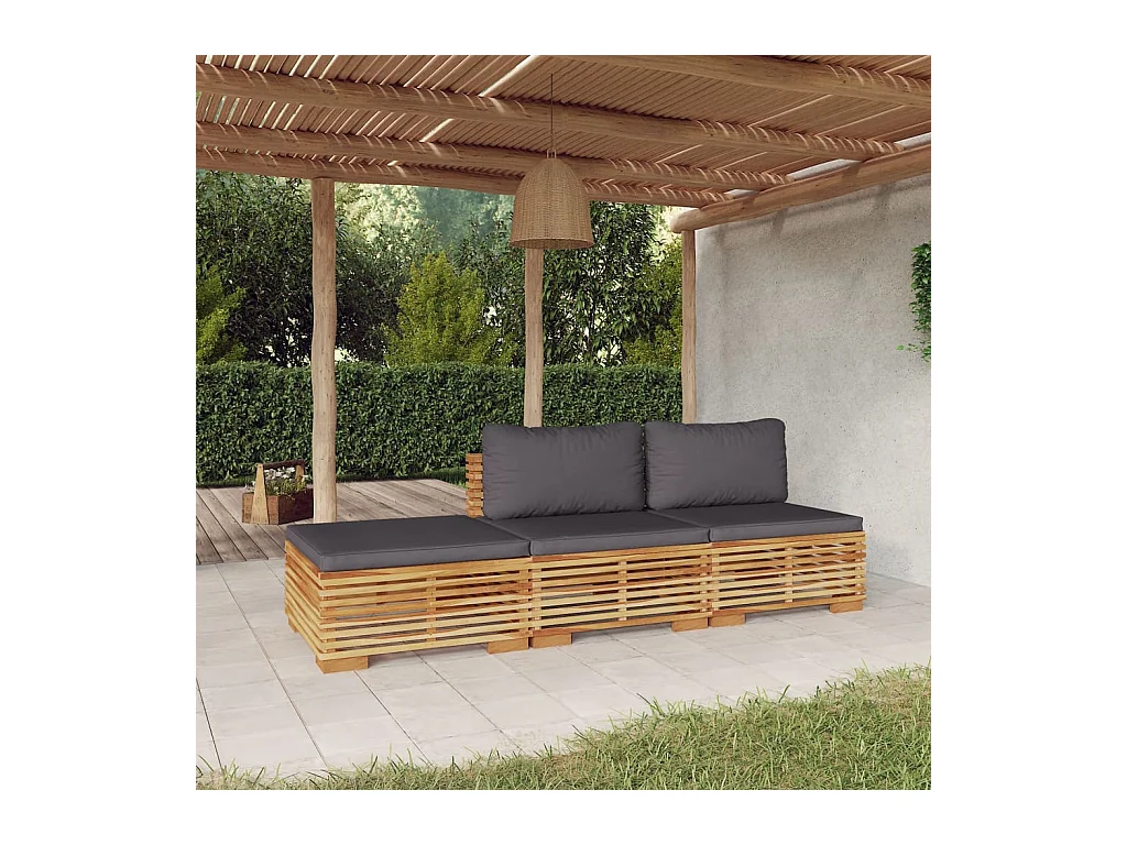Salon de jardin 3 pcs avec coussins Bois de teck solide