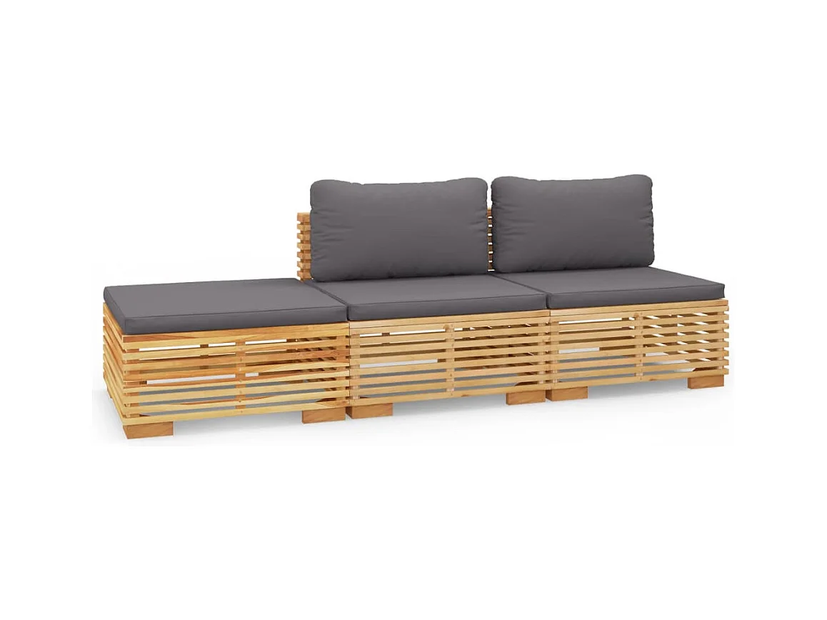 Set Divani da Giardino 3 pz con Cuscini Legno Massello di Teak