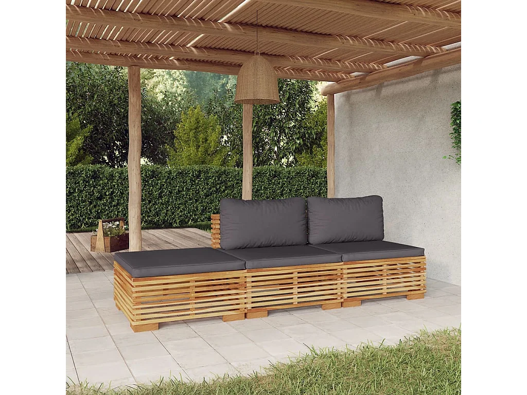 Salon de jardin 3 pcs avec coussins Bois de teck solide