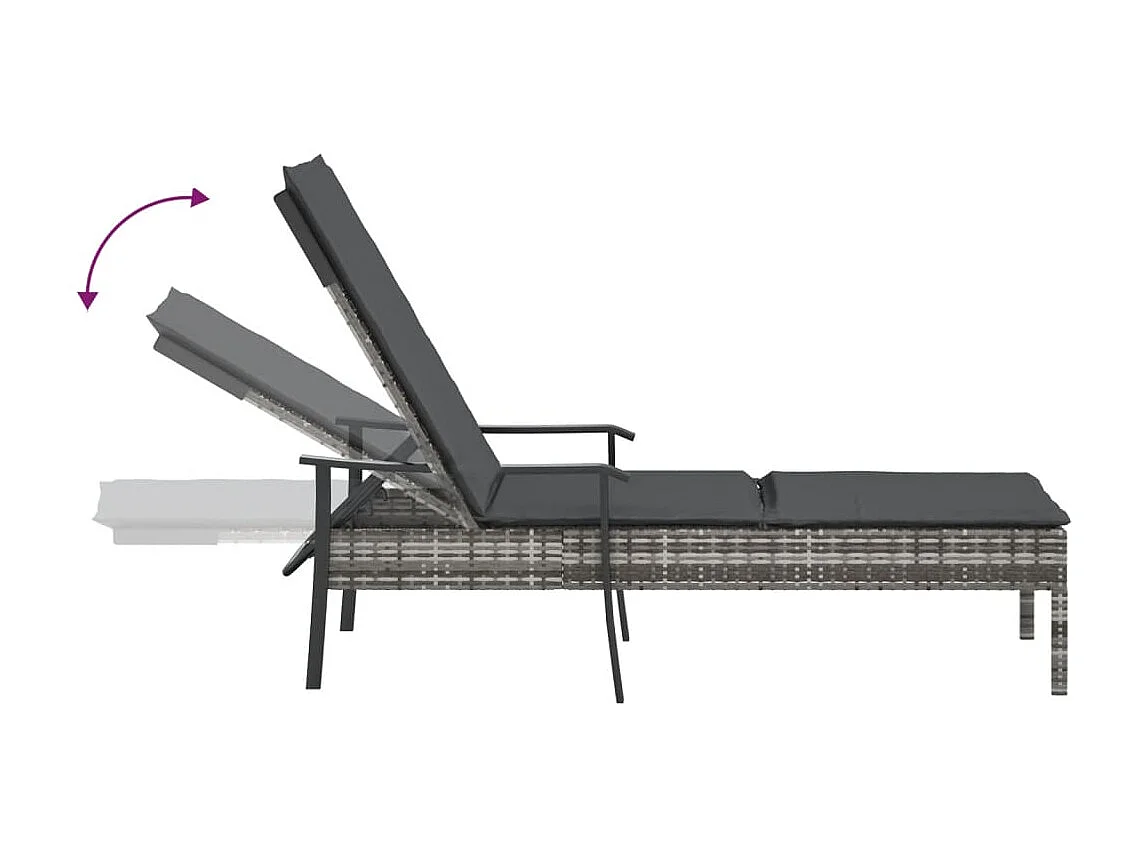 Sonnenliege mit Auflage Grau Poly Rattan