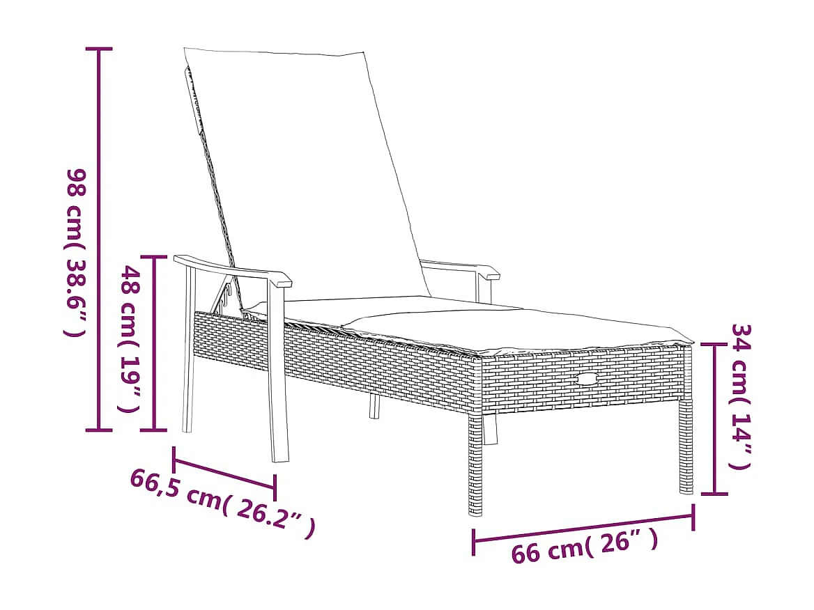 Sonnenliege mit Auflage Grau Poly Rattan