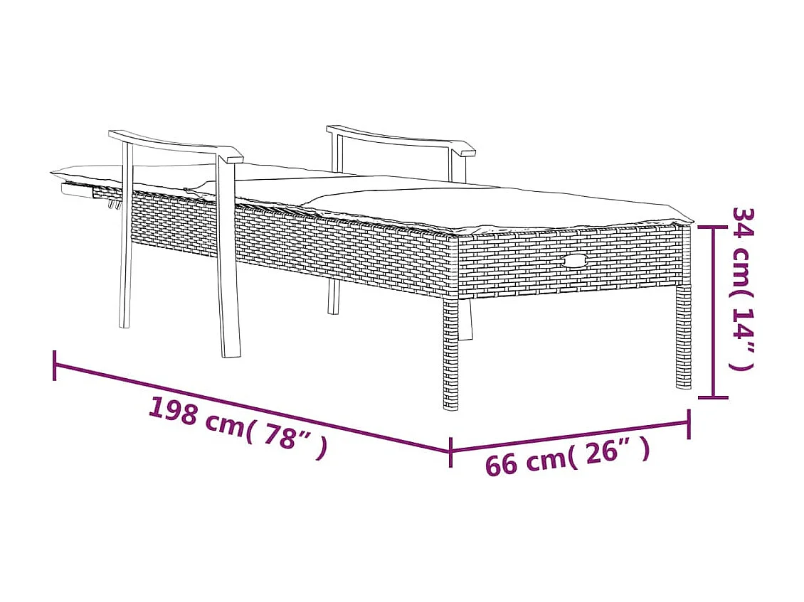 Chaise longue avec coussin gris résine tressée