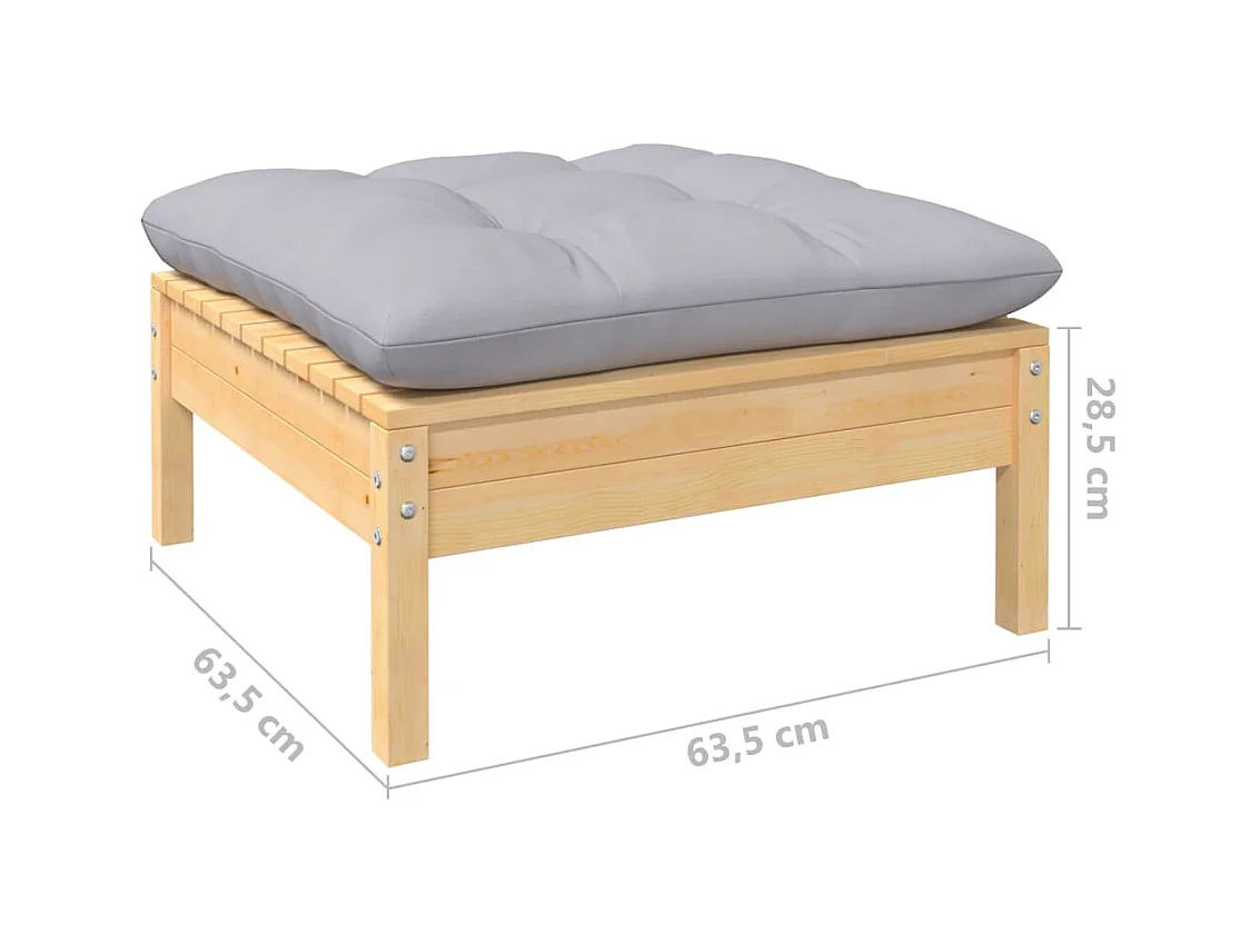 Salon de jardin 8 pcs avec coussins gris Bois de pin