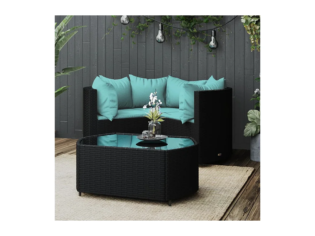 Set Divani da Giardino 4 pz con Cuscini Nero in Polyrattan