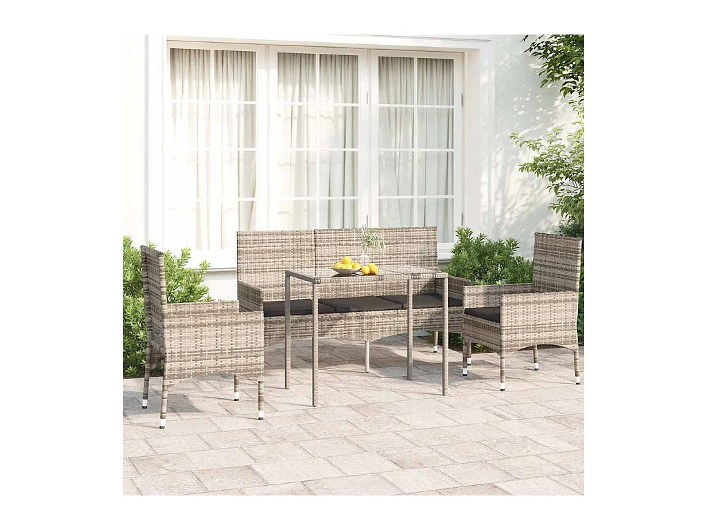 Set Divani da Giardino 4 pz con Cuscini in Polyrattan Grigio