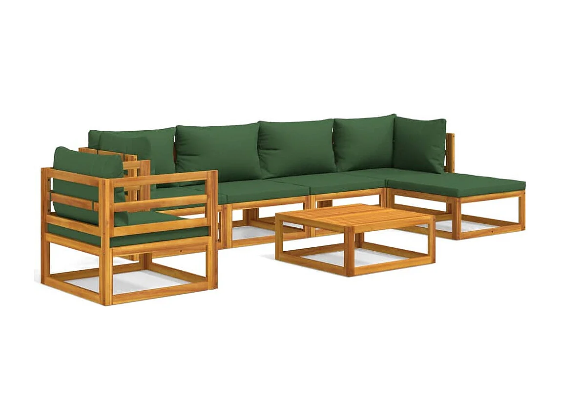 7-tlg. Garten-Lounge-Set mit Grünen Kissen Massivholz