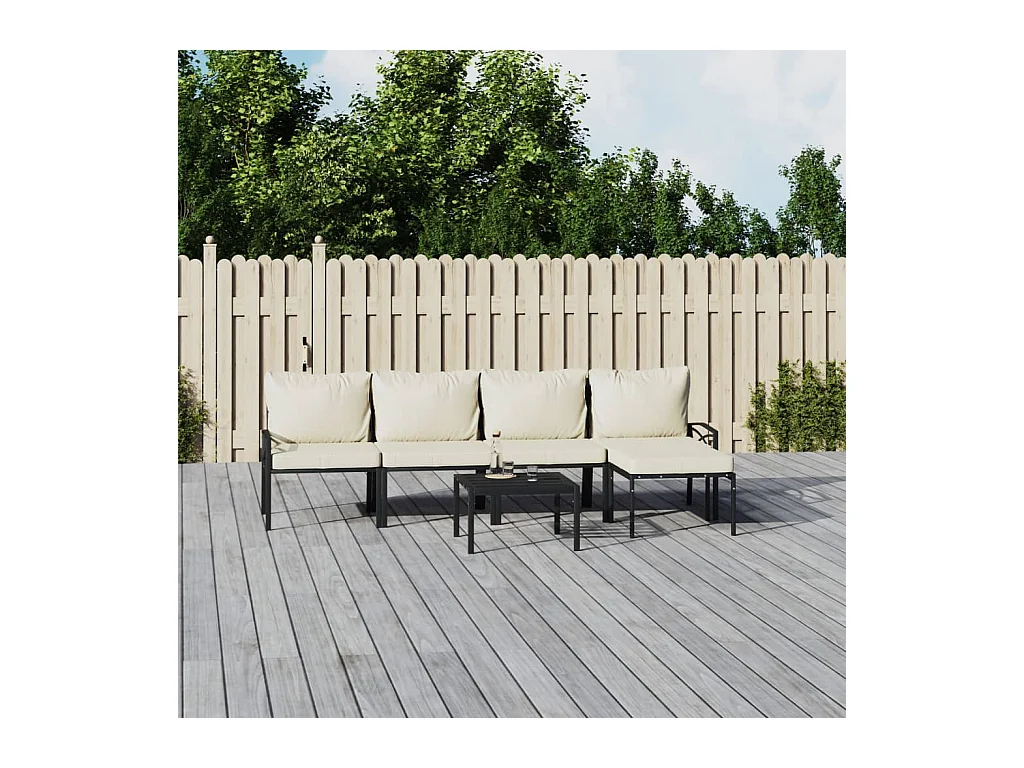 Salon de jardin 6 pcs avec coussins sable acier