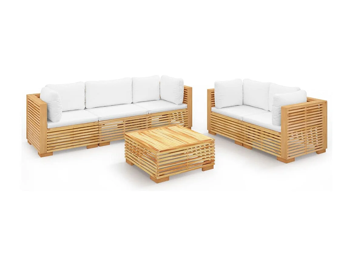 Salon de jardin 6 pcs avec coussins Bois de teck solide