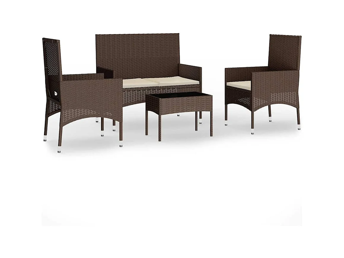 4-delige Loungeset met kussens poly rattan bruin