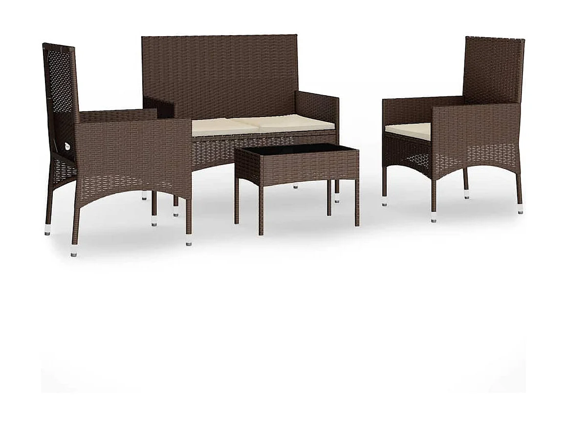 4-delige Loungeset met kussens poly rattan bruin