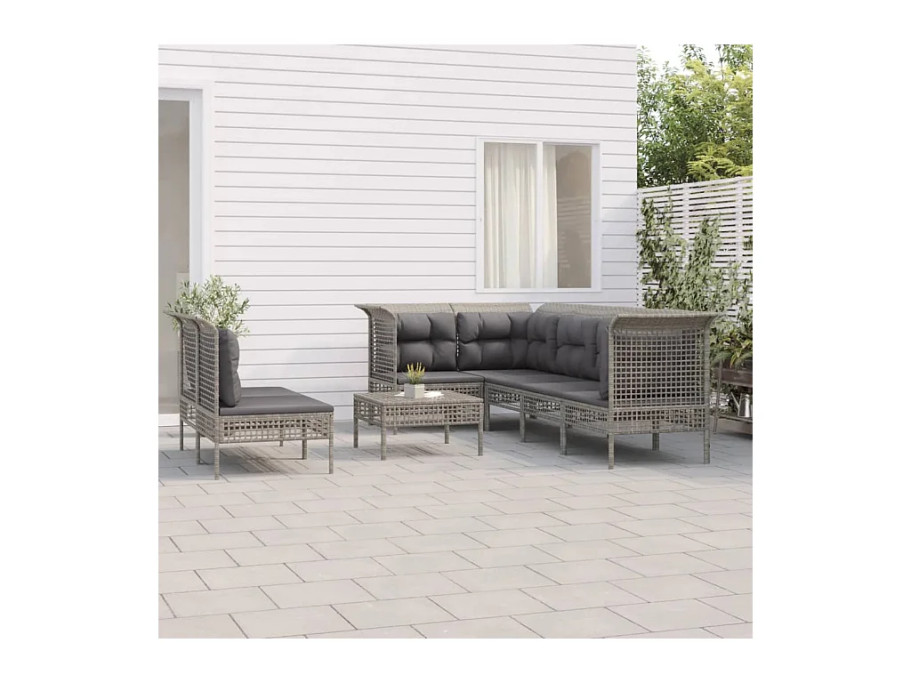 Salon de jardin 8 pcs avec coussins Gris Résine tressée