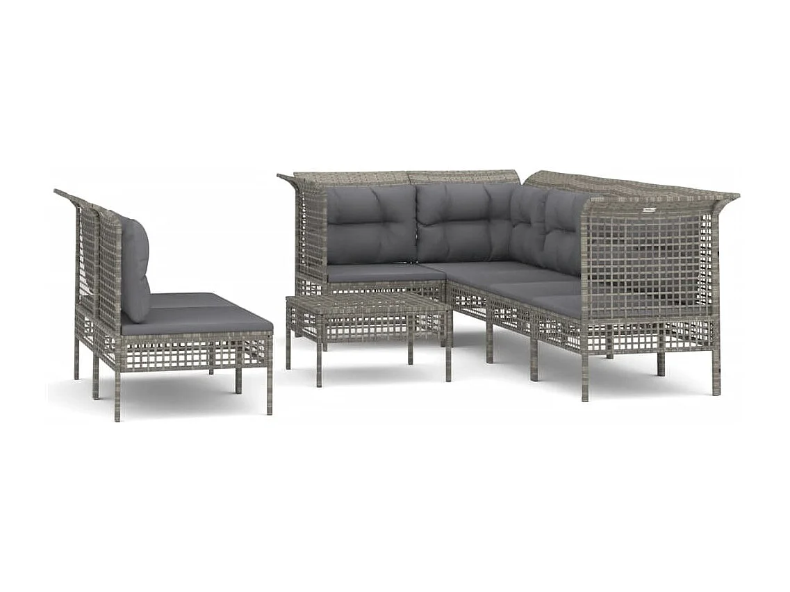 8-delige Loungeset met kussens poly rattan grijs