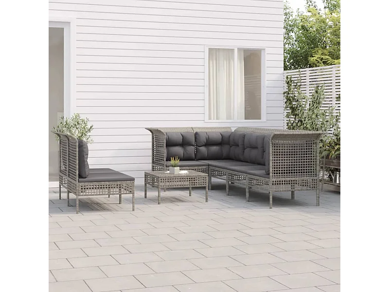 Salon de jardin 8 pcs avec coussins Gris Résine tressée