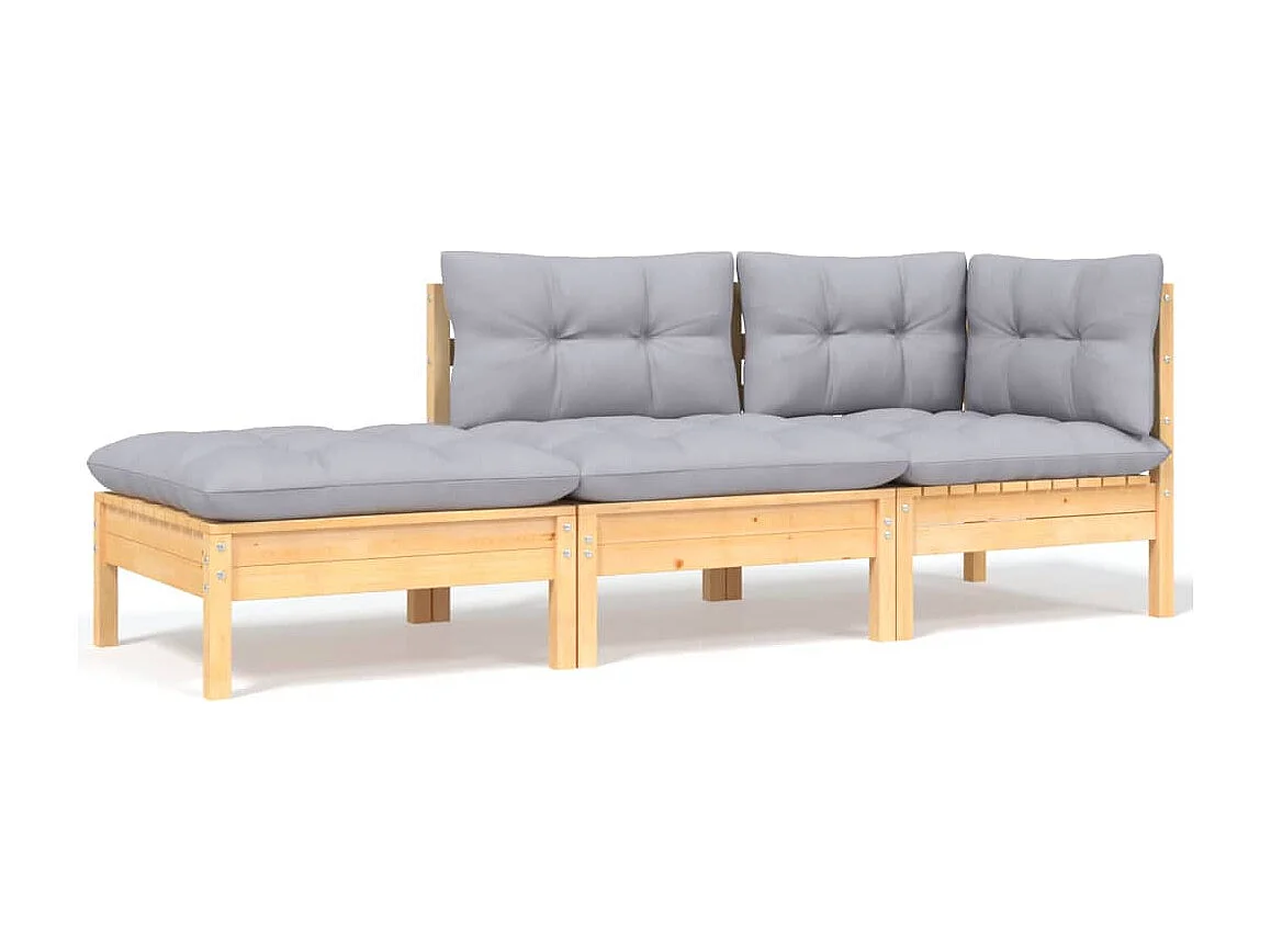 Salon de jardin 6 pcs avec coussins gris Bois de pin massif