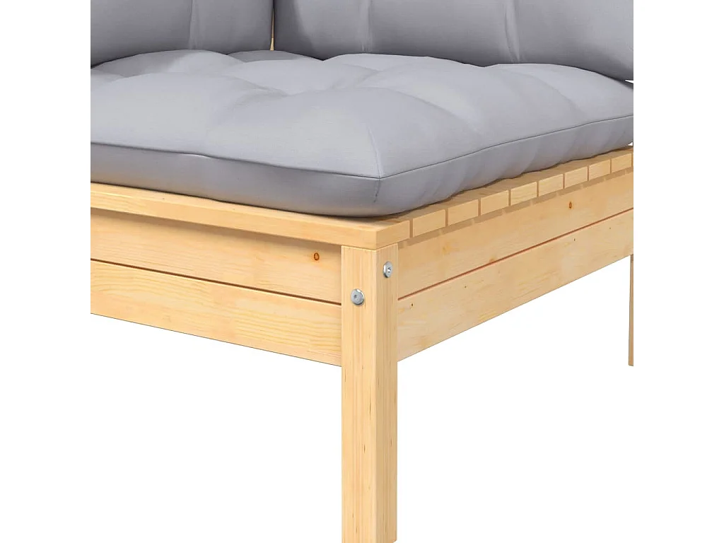 Salon de jardin 6 pcs avec coussins gris Bois de pin massif