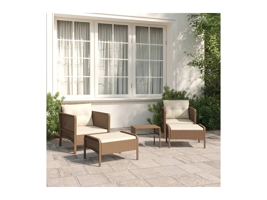 Salon de jardin 5 pcs avec coussins Marron Résine tressée