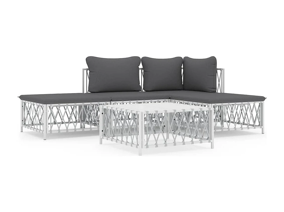 5 pcs conjunto lounge de jardim com almofadões aço branco