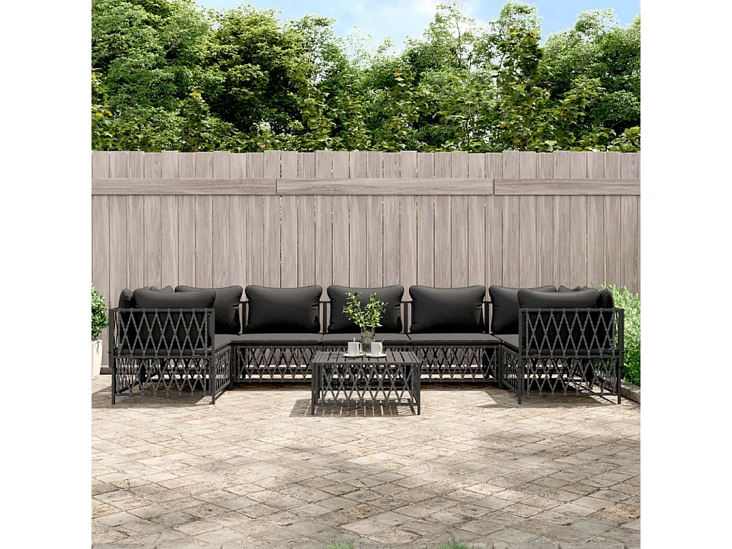 8 pcs conjunto lounge de jardim com almofadões aço antracite