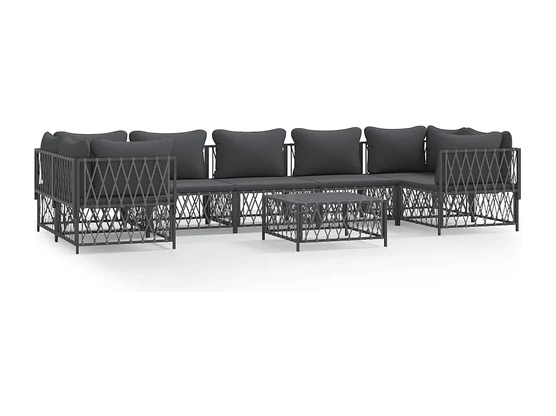 8 pcs conjunto lounge de jardim com almofadões aço antracite