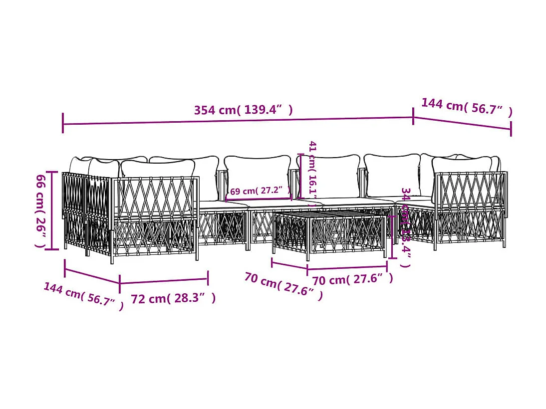 8 pcs conjunto lounge de jardim com almofadões aço antracite