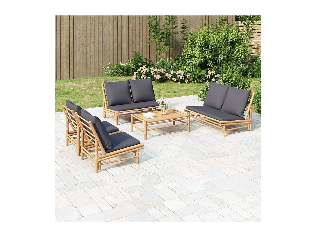 Salon de jardin 5 pcs avec coussins gris foncé bambou