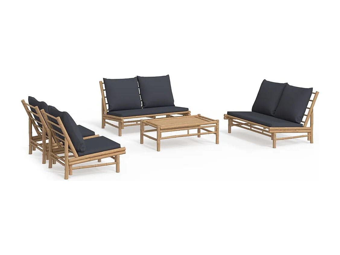5 pcs conjunto lounge jardim bambu c/ almofadões cinza-escuro