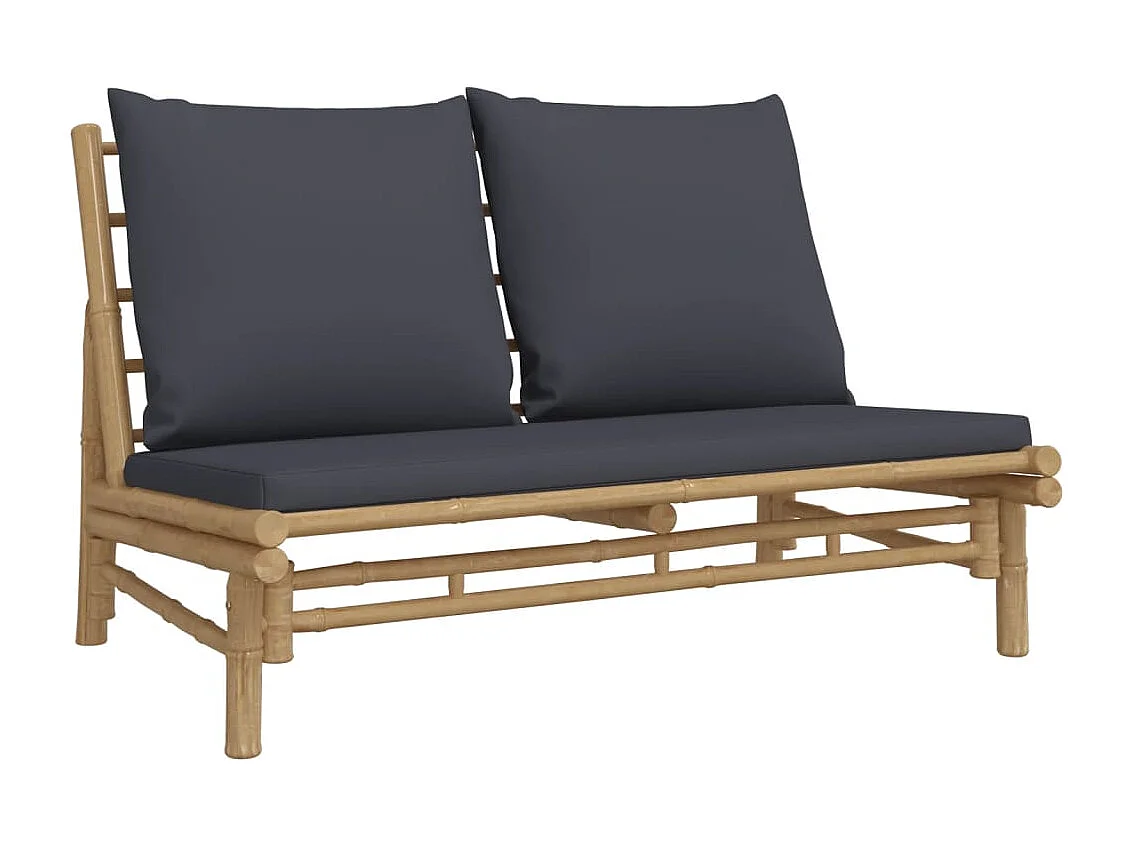 5 pcs conjunto lounge jardim bambu c/ almofadões cinza-escuro