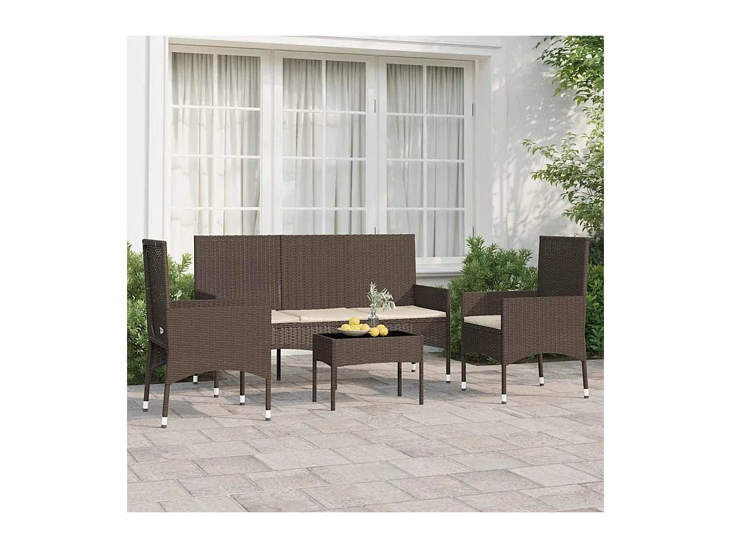 Set Mobili da Giardino 4 pz con Cuscini in Polyrattan Marrone