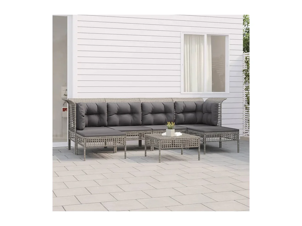 Salon de jardin 7 pcs avec coussins Gris Résine tressée