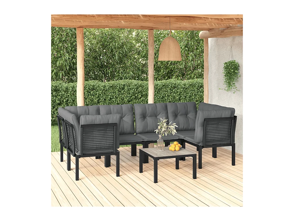 Salon de jardin 7 pcs noir et gris résine tressée