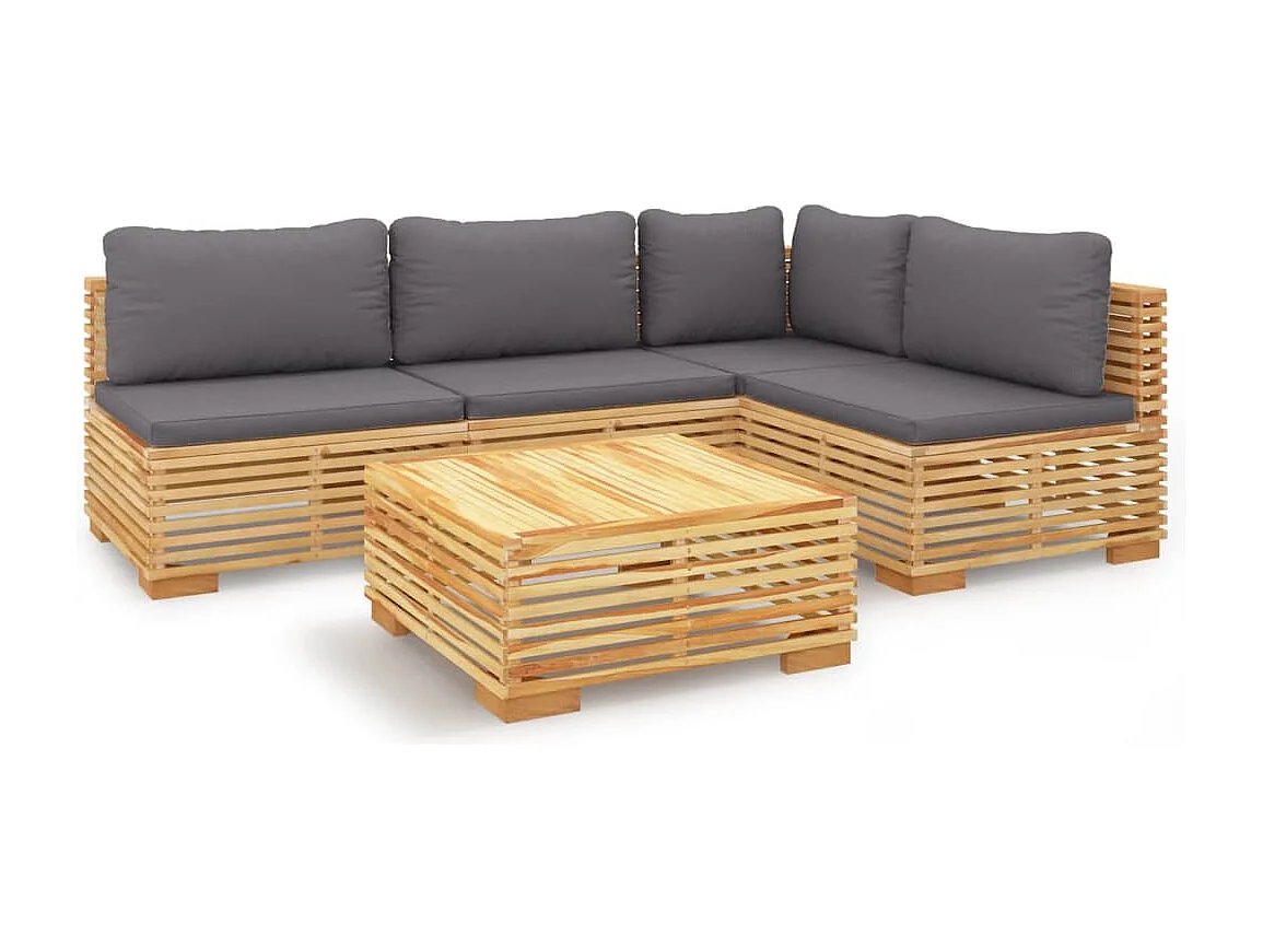 5-tlg. Garten-Lounge-Set mit Kissen Massivholz Teak