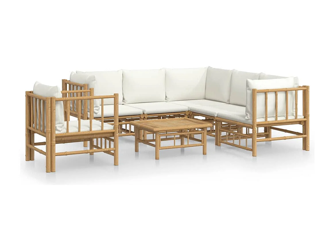 7-delige Loungeset met kussens bamboe crèmewit