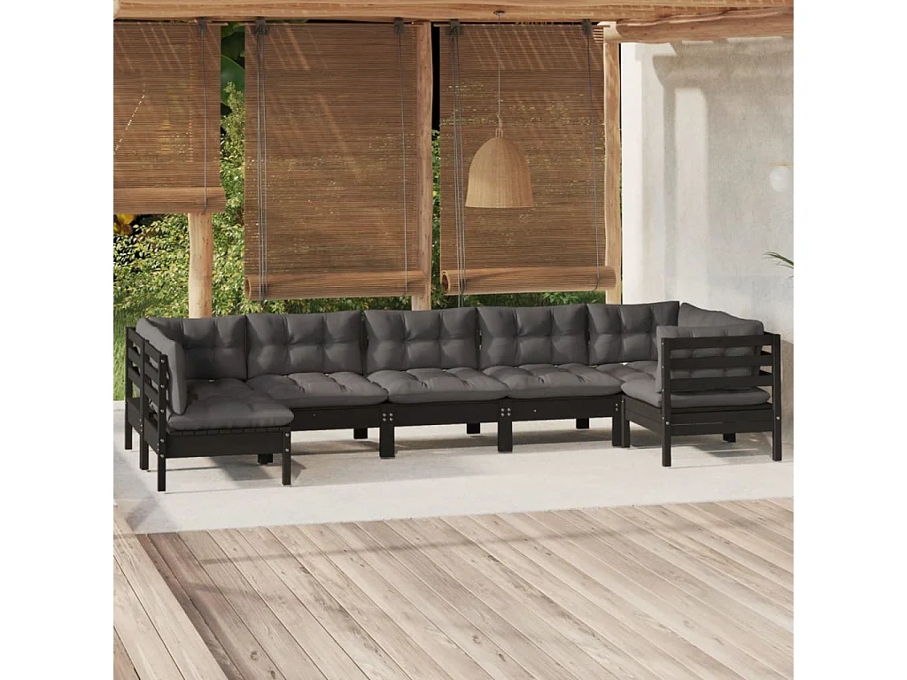 7 pcs conjunto lounge de jardim c/ almofadões pinho maciço