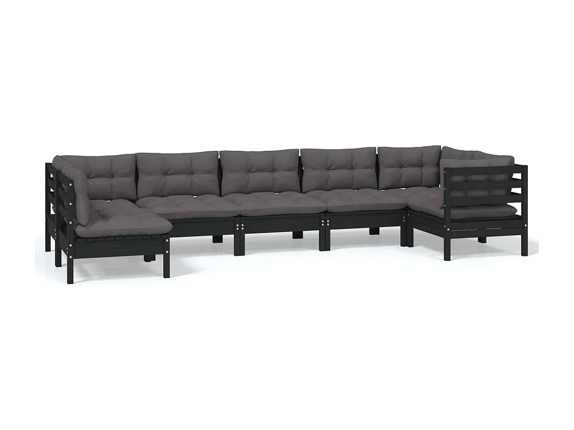 7 pcs conjunto lounge de jardim c/ almofadões pinho maciço