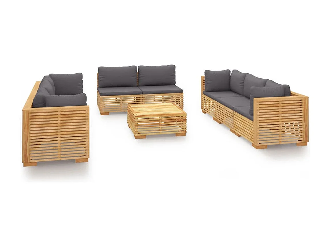 Salon de jardin 9 pcs avec coussins Bois de teck solide