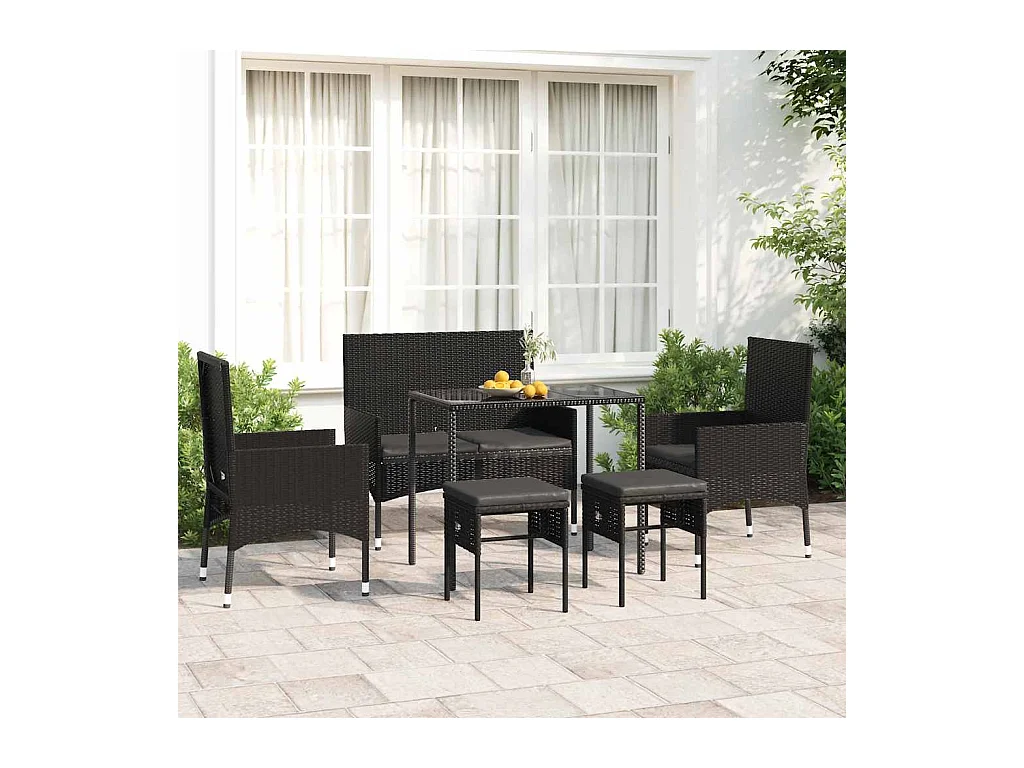 Set Mobili da Giardino 6 pz con Cuscini in Polyrattan Nero