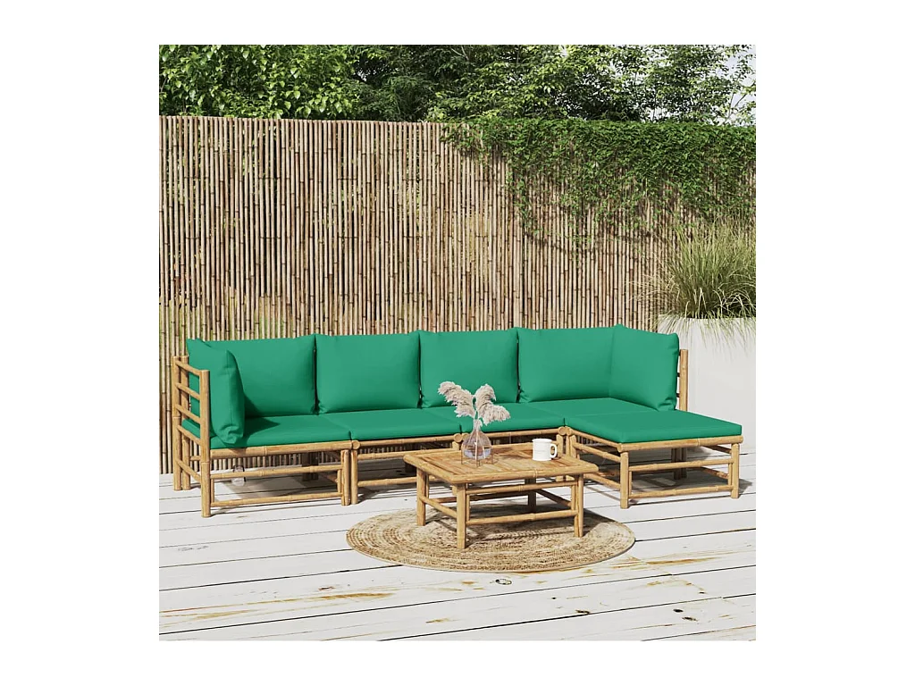 Set Salotto da Giardino 6pz con Cuscini Verdi Bambù