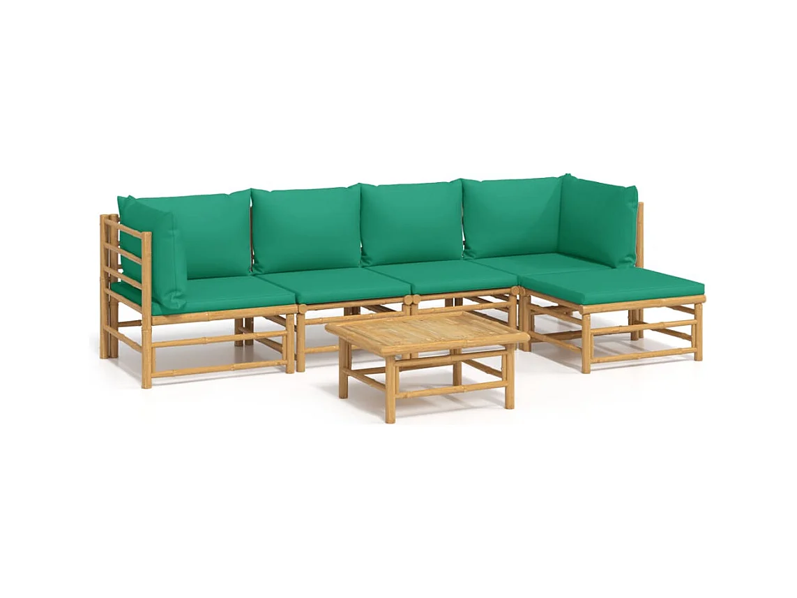 Set Salotto da Giardino 6pz con Cuscini Verdi Bambù