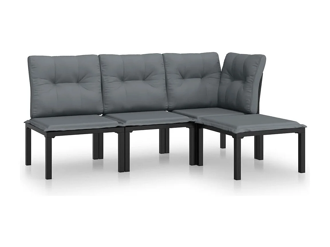 4-tlg. Garten-Lounge-Set Schwarz und Grau Poly Rattan