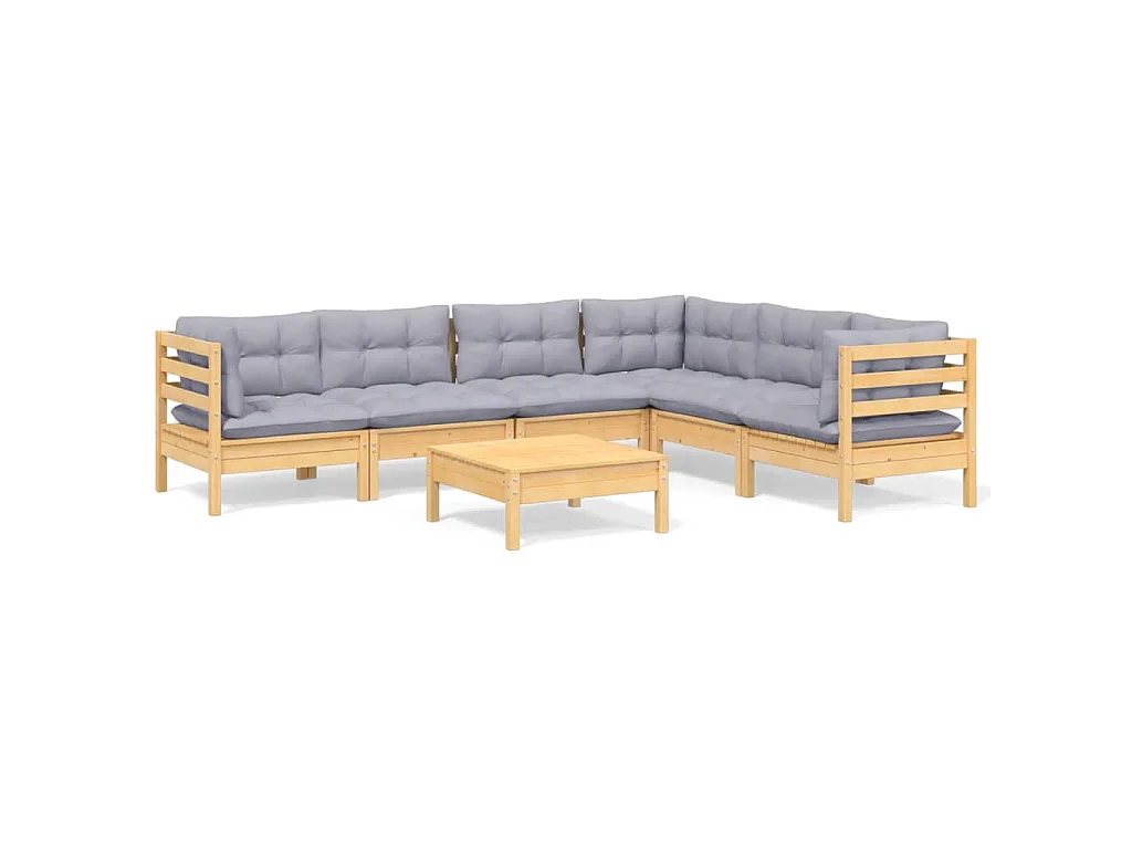 Juego de muebles de jardín 7 pzas y cojines madera maciza pino